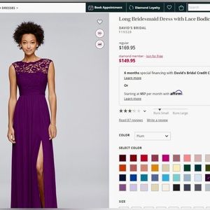 David's Bridal 19328 Plum Lace Bridesmaid Formal Gown.Worn 1x no tears / stains